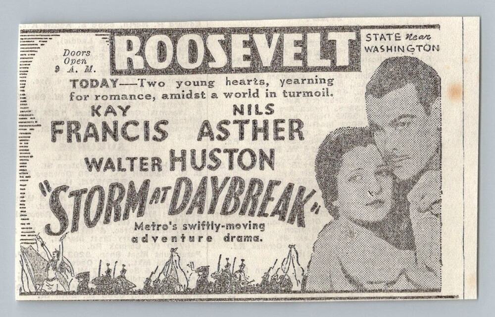 1933 Storm at Daybreak Movie Print Ad Roosevelt Theater Kay Francis Nils Asther